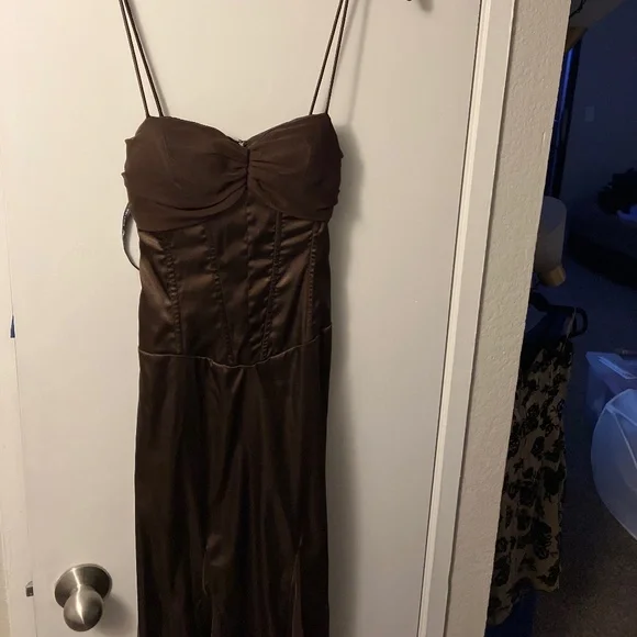 ZUMZUM | Dresses | Zumzum Chocolate Brown Chiffon Satin Gown | Poshmark